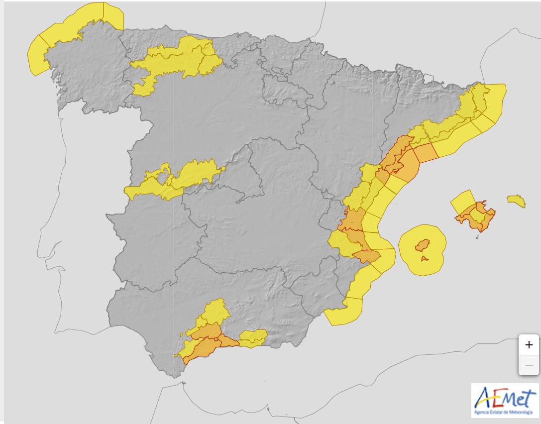 La AEMET ha actualizado esta tarde la alerta por lluvias